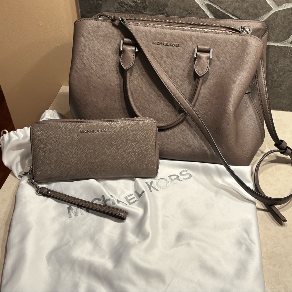 Michael Kors Taupe Satchel and Wallet Set